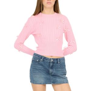 Forever 21 Womens Cable Knit Sweater W/Ribbed Hem, Cuff and Collar with Bows Same as 79720jcr(Pink)