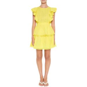 Forever 21 Womens Clip Dot Lace Ruffled Mini Dress(Pale Banana)