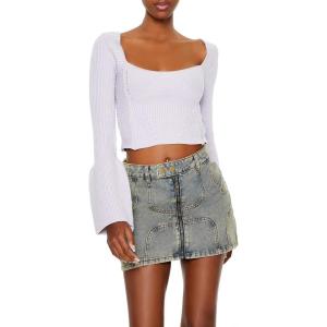 Forever 21 Women’s Cropped Bell-Sleeve Sweater(Wisteria)