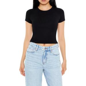 Forever 21 Women’s Cropped Rib-Knit Tee(Black)