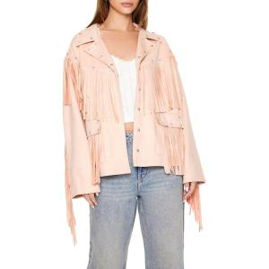 Forever 21 Women’s Fringe Faux Suede & Gem Jacket(Adobe Rose)