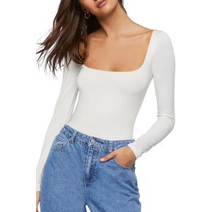 Forever 21 Women’s Long-sleeve Bodysuit(Cream)