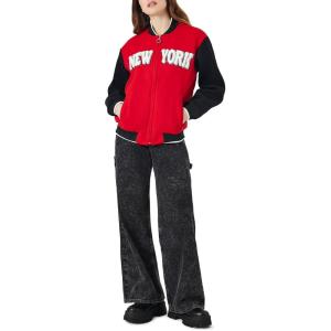 Forever 21 Women’s New York Letterman Bomber Jacket(Red)