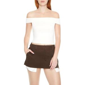 Forever 21 Womens Off-The-Shoulder Fitted Top(White)