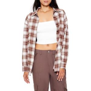 Forever 21 Women’s Oversized Flannel Shirt(Brown/White)