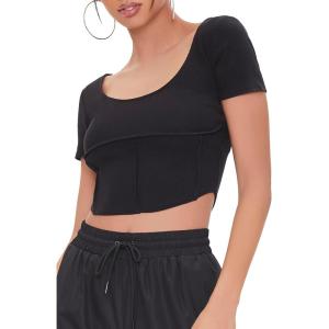 Forever 21 Women’s Ribbed Inverted-Seam Crop Top(Black)