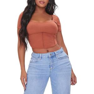 Forever 21 Women’s Ribbed Inverted-Seam Crop Top(Rust)