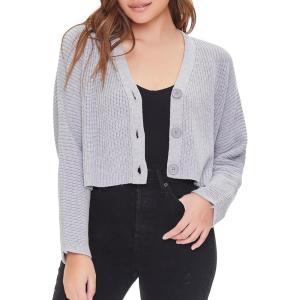 Forever 21 Womens Ribbed Knit Cardigan Sweater(Heather Grey)