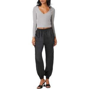 Forever 21 Womens Satin High-Rise Joggers(Black)