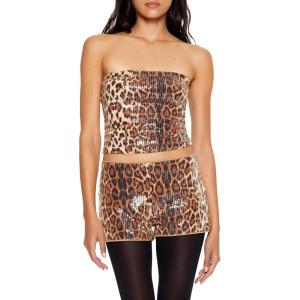 Forever 21 Womens Sequin Leopard Print Tube Top(Brown)