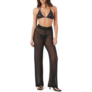 Forever 21 Womens Sheer High-Rise Straight Pants(Black)