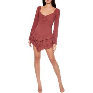 Forever 21 Women’s Tiered Bell-Sleeve Mini Dress(Chestnut)