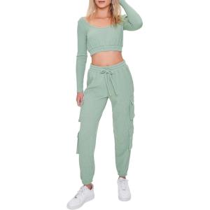 Forever 21 Women’s Waffle Knit Cargo Joggers(Seafoam)