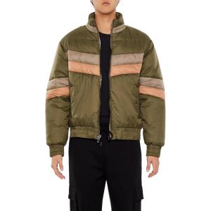 Forever 21 mens Colorblock Funnel Neck Puffer Jacket(Olive/Multi)