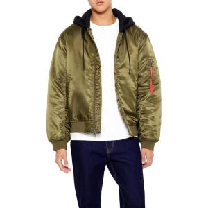 Forever 21 mens Hooded Cargo Bomber Jacket(Olive/Black)