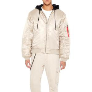 Forever 21 mens Hooded Cargo Bomber Jacket(Taupe/Black)