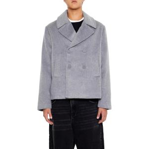 Forever 21 mens Notched Double-breasted Coat(Grey)