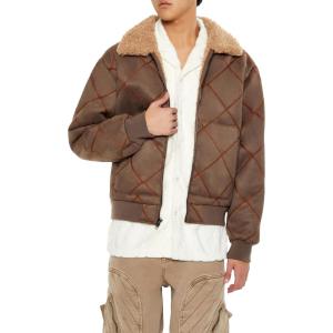 Forever 21 mens Quilted Faux Shearling-lined Jacket(Cocoa/Oatmeal)