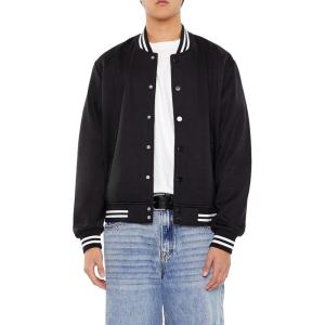 Forever 21 mens Varsity-striped Bomber Jacket(Black)