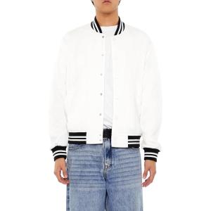 Forever 21 mens Varsity-striped Bomber Jacket(Cream)