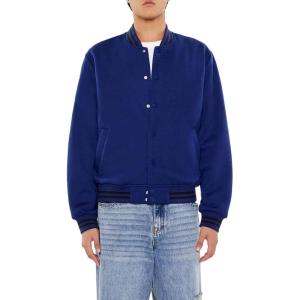 Forever 21 mens Varsity-striped Bomber Jacket(Dark Navy)