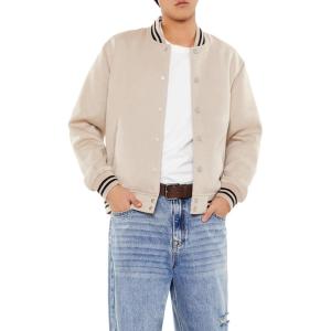 Forever 21 mens Varsity-striped Bomber Jacket(Taupe)
