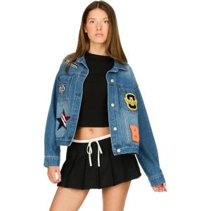Forever 21 womens Denim Jacket With Front and Back Patches(Blue)