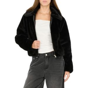 Forever 21 womens Faux Fur Zip Up Jacket(Black)
