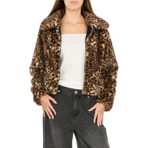 Forever 21 womens Faux Fur Zip Up Jacket(Leopard)