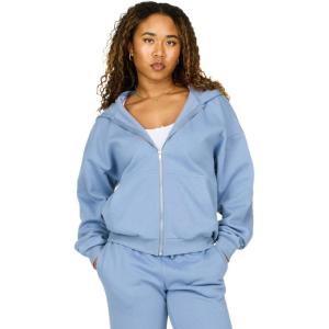 Forever 21 womens Full Zip Front Sweatshirt With Drawstring Hood(Blue)