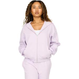 Forever 21 womens Full Zip Front Sweatshirt With Drawstring Hood(Purple)