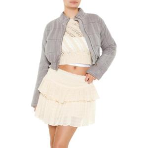 Forever 21 womens Quilted Zip-up Cropped Jacket(Grey)