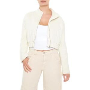 Forever 21 womens Quilted Zip-up Cropped Jacket(White)