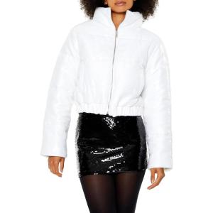 Forever 21 womens Sequin Zip-up Puffer Jacket(White)