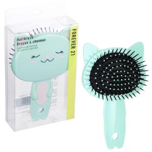 Hairbrush – 1pc Cute Animal Character Hairbrush, Comfort & Control Cushion Hair Brush w/Gentle Bristles, Cushion Base, and Animal Ears (BLACK CAT)(Kitty)