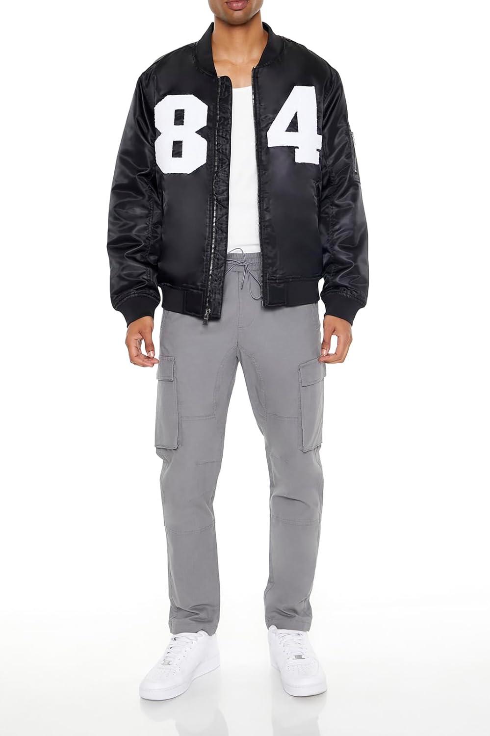 imageForever 21 Mens 84 Chenille Patch Bomber JacketBlack