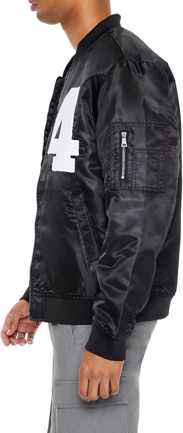 imageForever 21 Mens 84 Chenille Patch Bomber JacketBlack