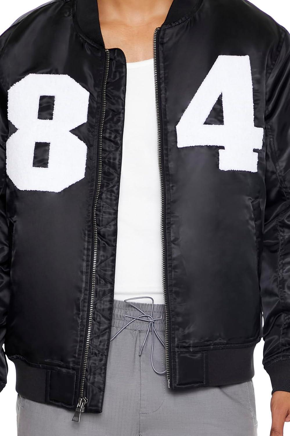 imageForever 21 Mens 84 Chenille Patch Bomber JacketBlack