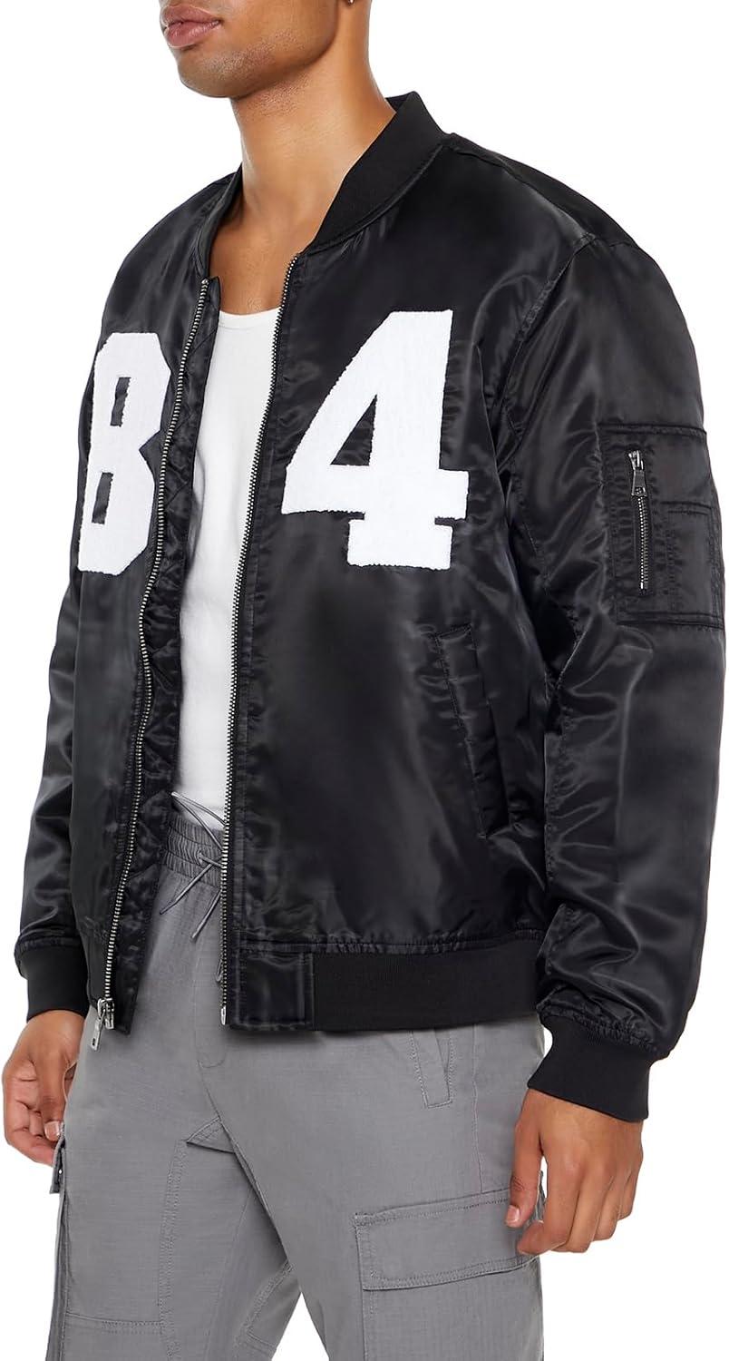 imageForever 21 Mens 84 Chenille Patch Bomber JacketBlack