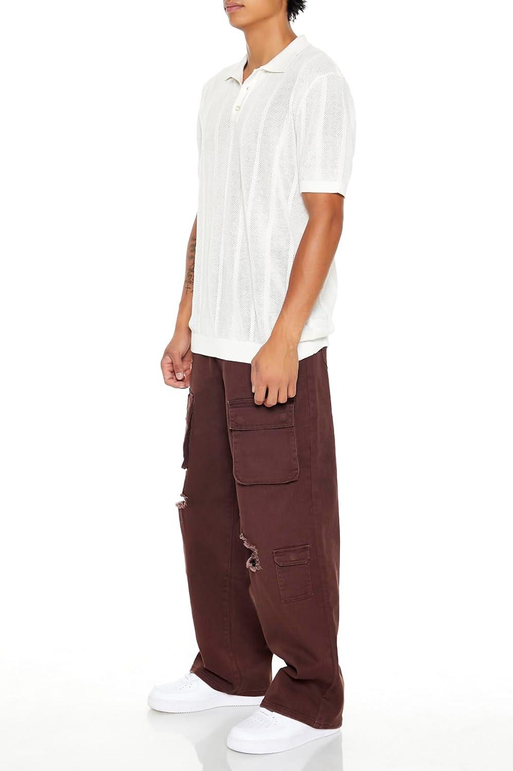 imageForever 21 Mens Distressed MidRise Cargo JeansDark Cocoa