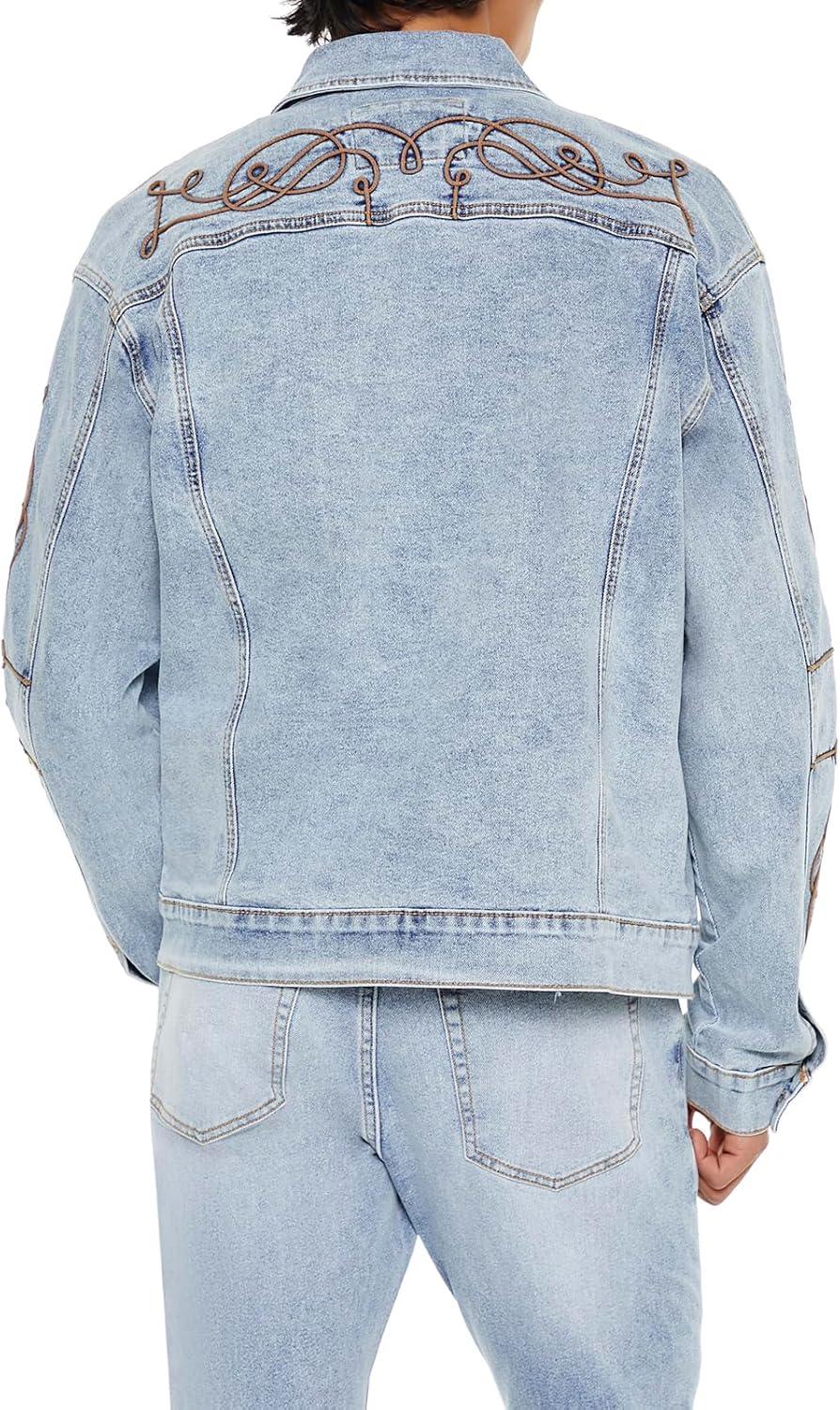 imageForever 21 Mens Embroidered Denim Trucker JacketLight Denim