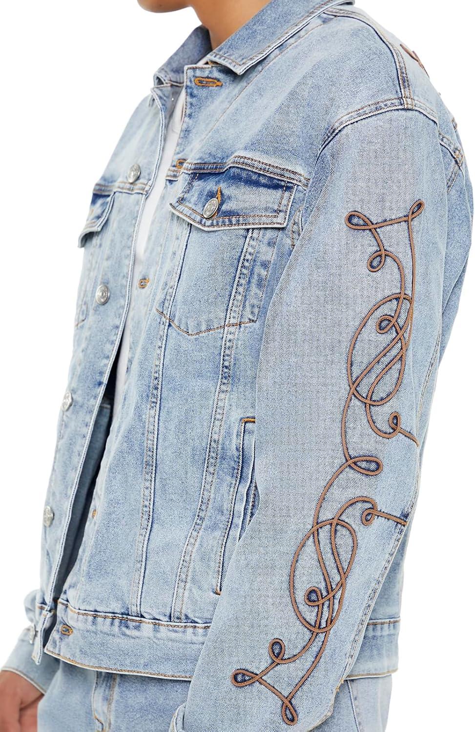 imageForever 21 Mens Embroidered Denim Trucker JacketLight Denim