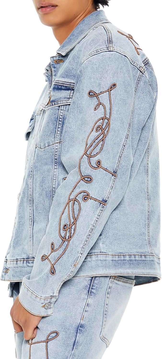 imageForever 21 Mens Embroidered Denim Trucker JacketLight Denim
