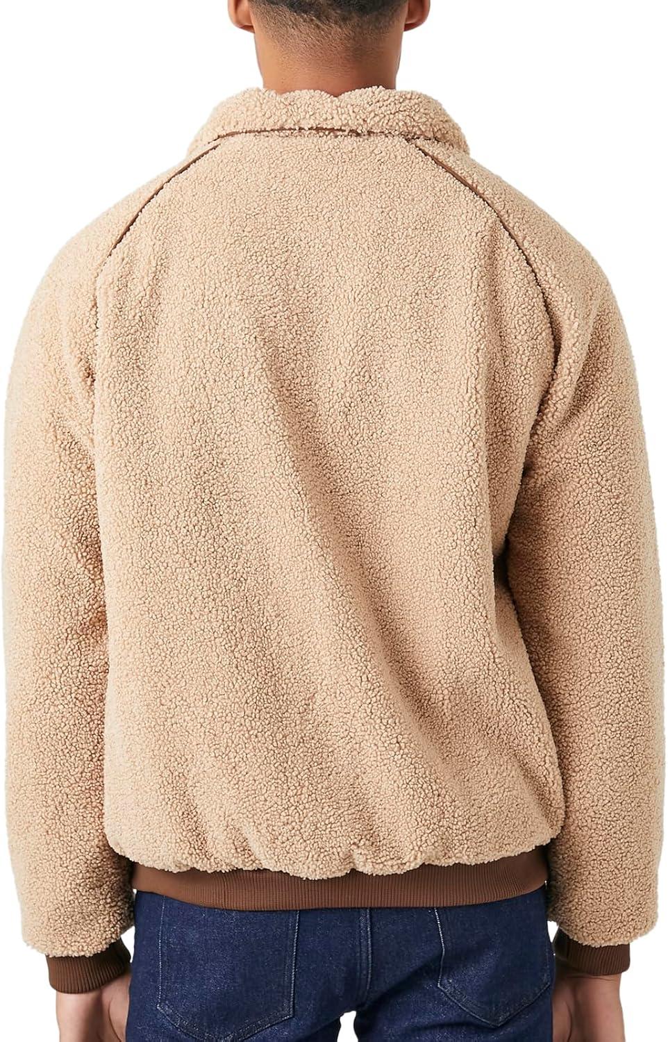 imageForever 21 Mens Faux Shearling Zipup JacketKhaki