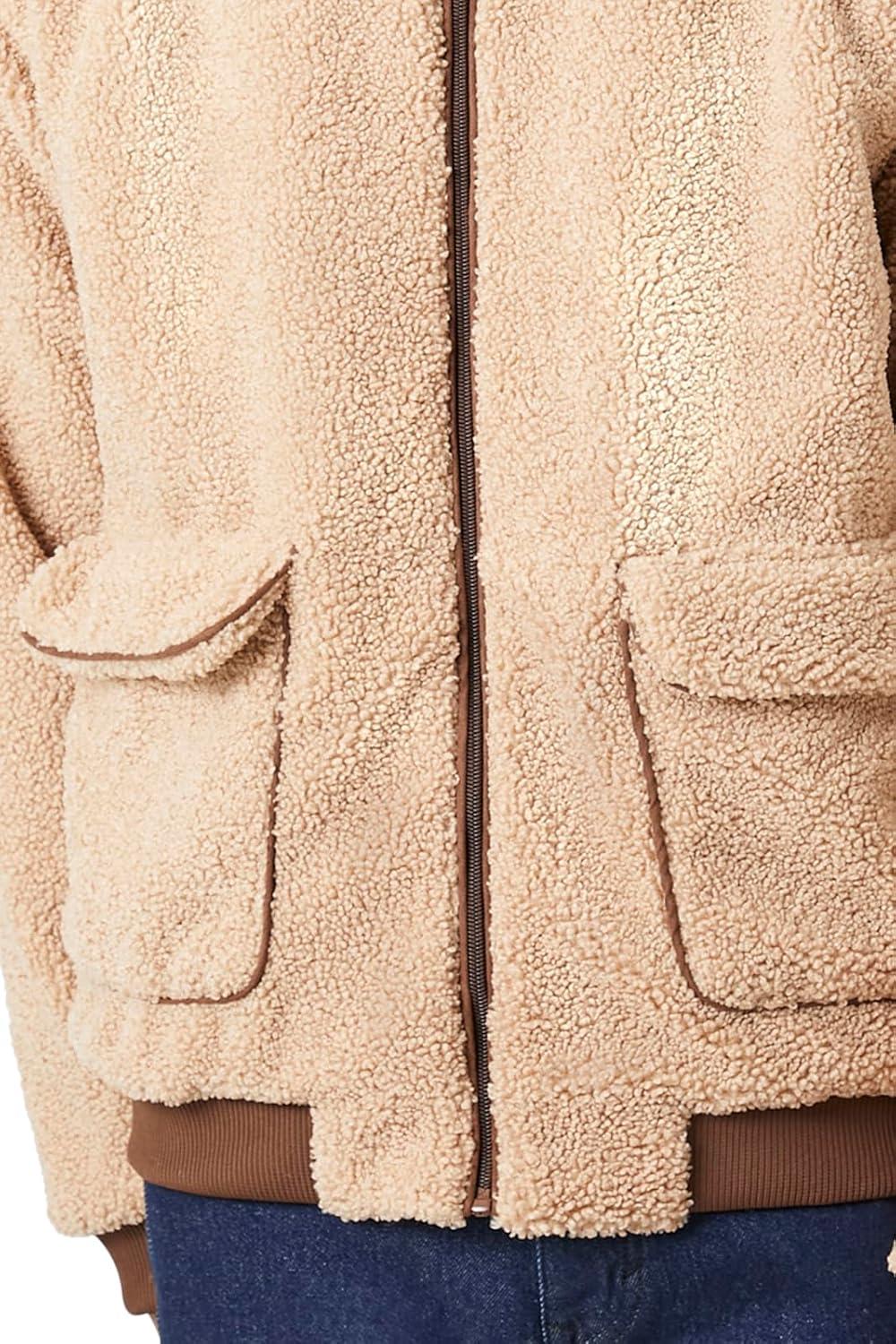 imageForever 21 Mens Faux Shearling Zipup JacketKhaki