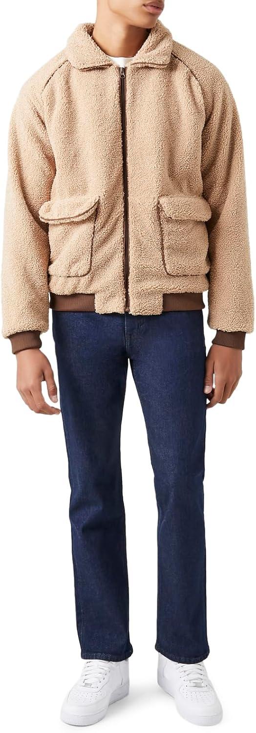 imageForever 21 Mens Faux Shearling Zipup JacketKhaki