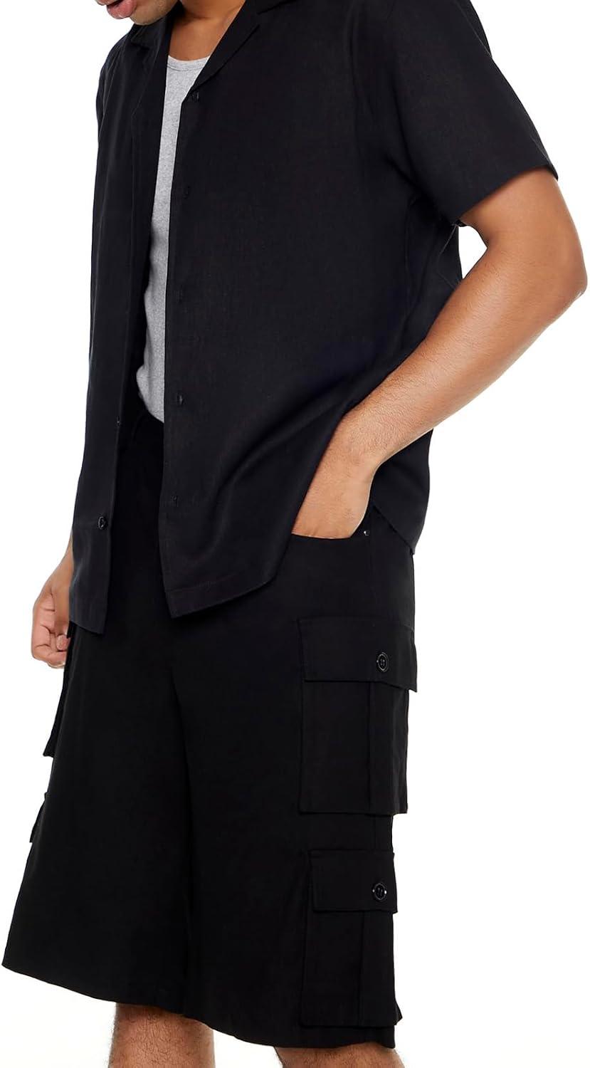 imageForever 21 Mens LinenBlend Cuban Collar ShirtBlack