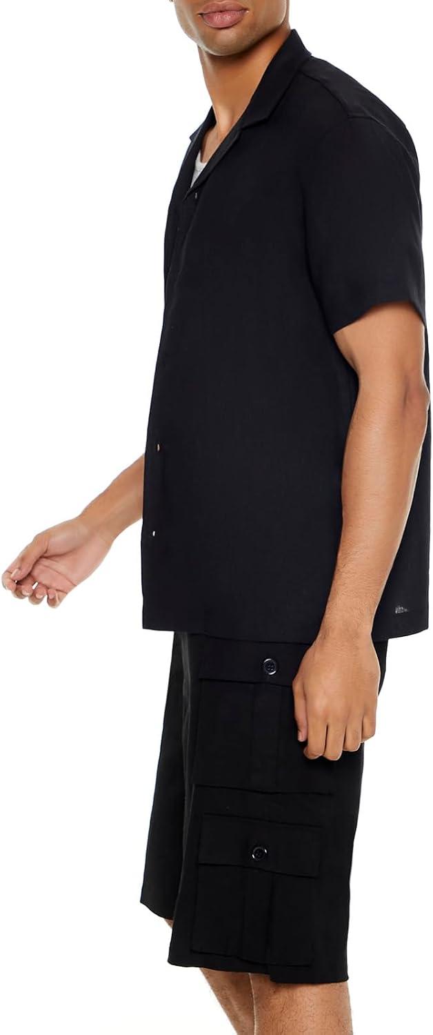 imageForever 21 Mens LinenBlend Cuban Collar ShirtBlack