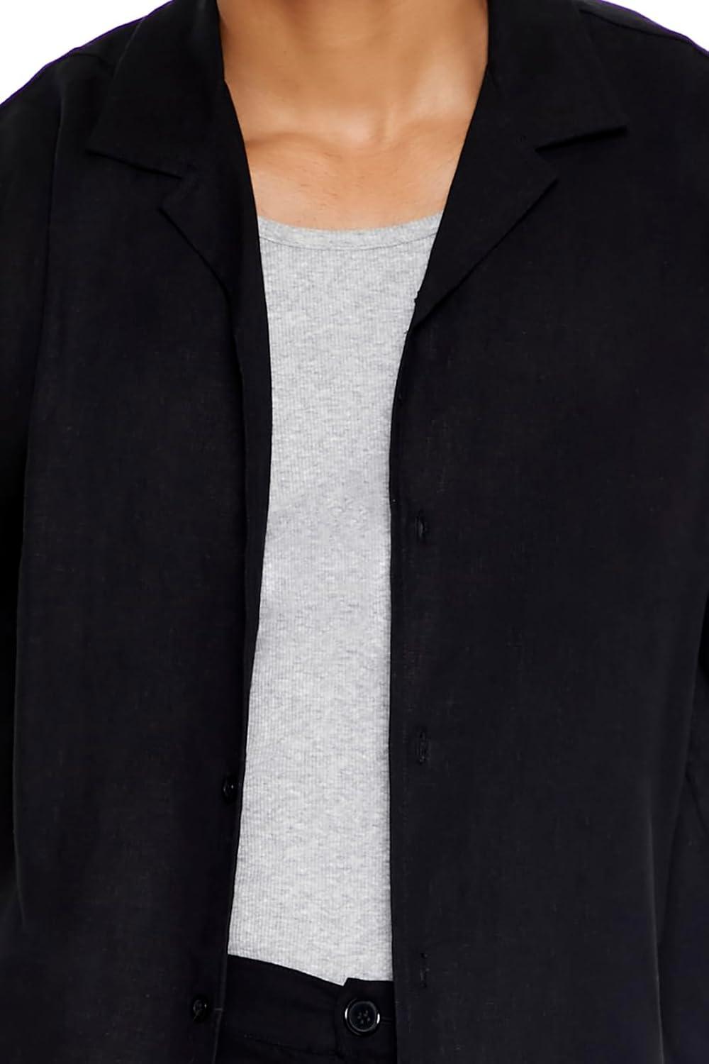 imageForever 21 Mens LinenBlend Cuban Collar ShirtBlack