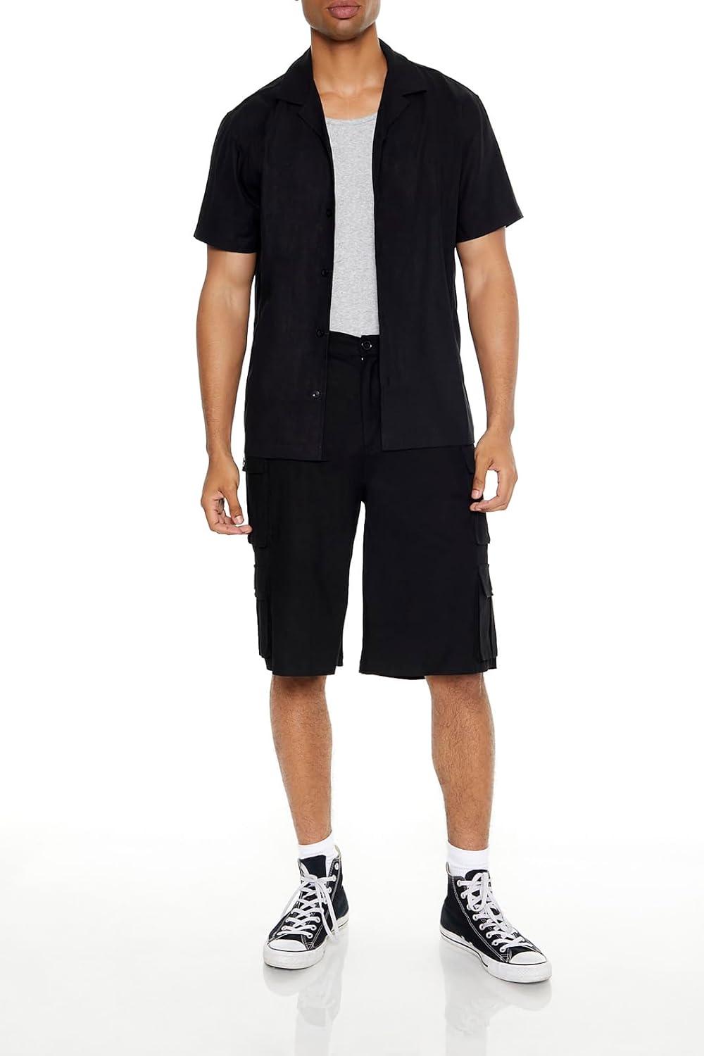 imageForever 21 Mens LinenBlend Cuban Collar ShirtBlack